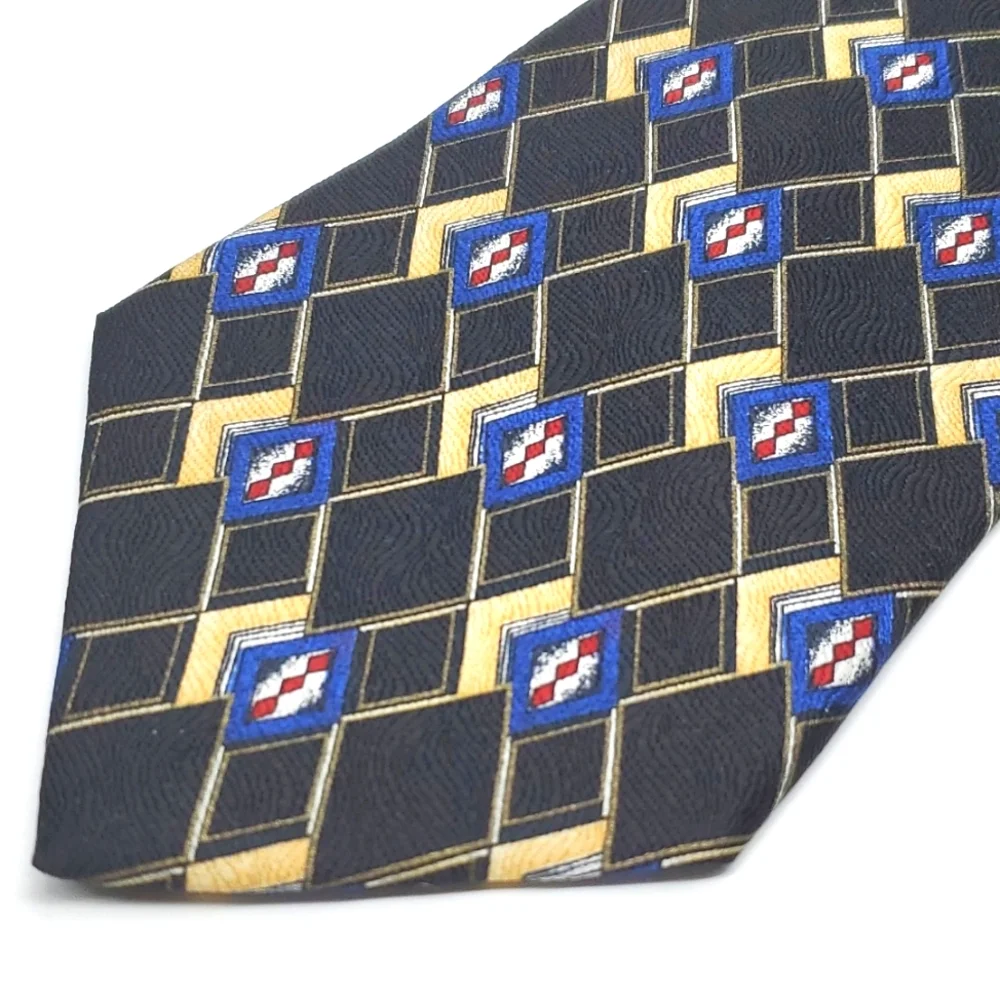 GIANFRANCO RUFFINO Black Cream Geometric Silk Tie EUC